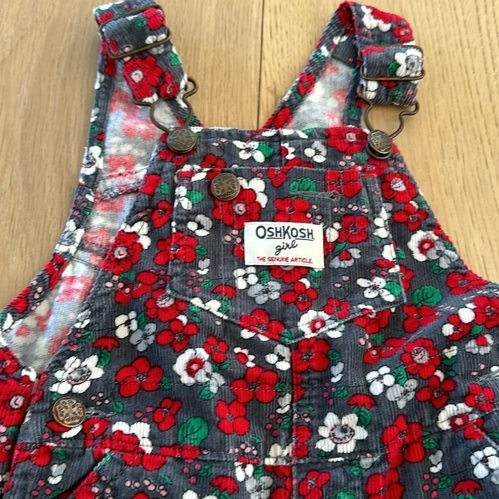 OshKosh B'Gosh red flower corduroy overalls 18m